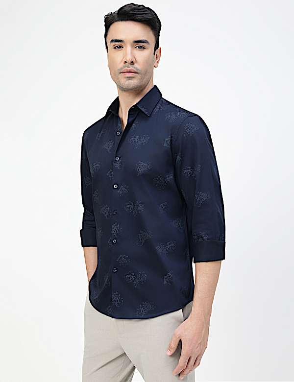 Cotton Rich Floral Print Spread Collar Shirt