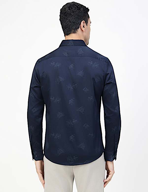 Cotton Rich Floral Print Spread Collar Shirt