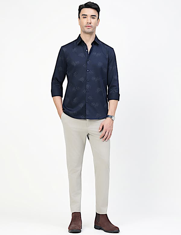 Cotton Rich Floral Print Spread Collar Shirt