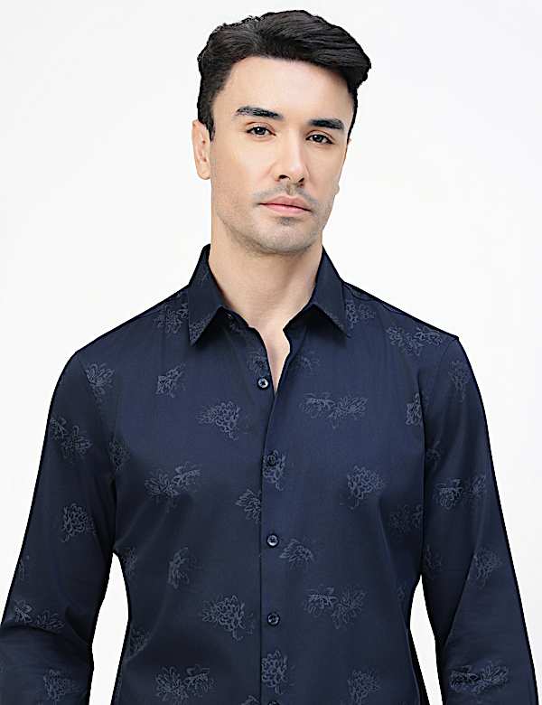 Cotton Rich Floral Print Spread Collar Shirt