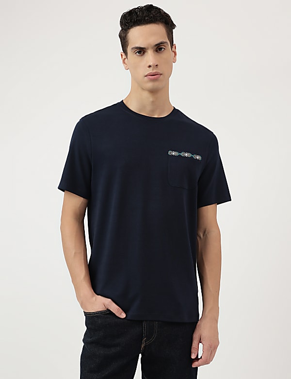 Pure Cotton Embroidered Round Neck T-Shirt