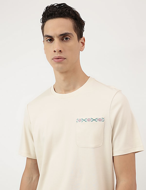 Pure Cotton Embroidered Round Neck T-Shirt