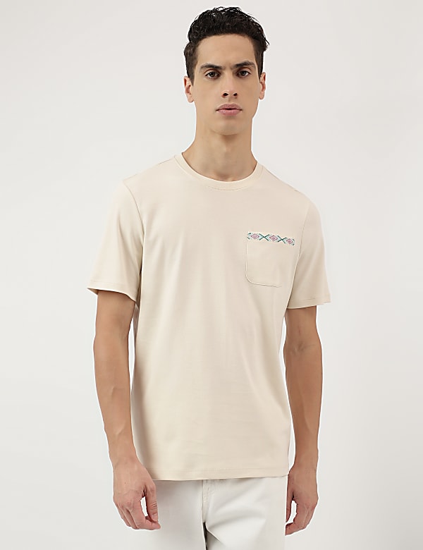Pure Cotton Embroidered Round Neck T-Shirt