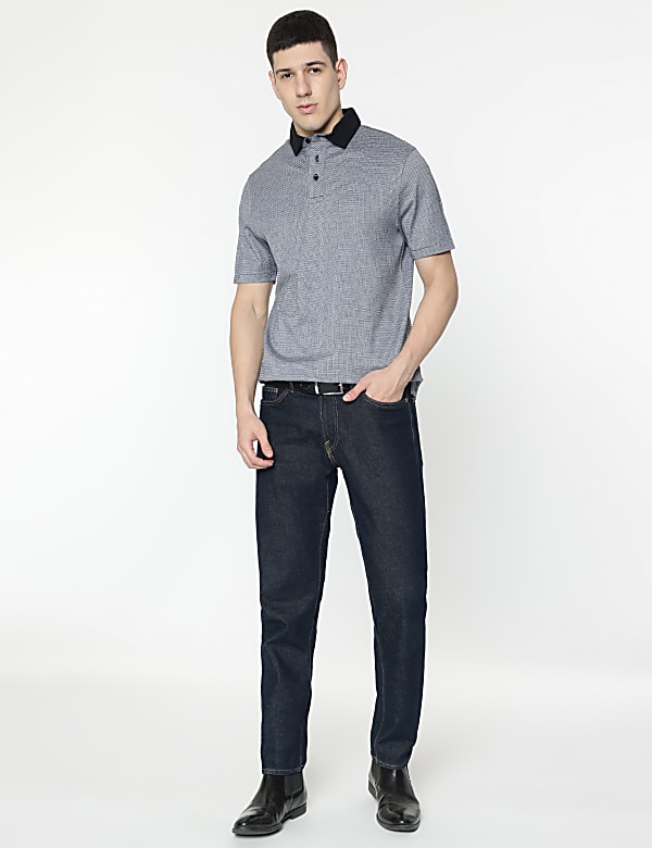 Pure Cotton Self Design Polo T-Shirt