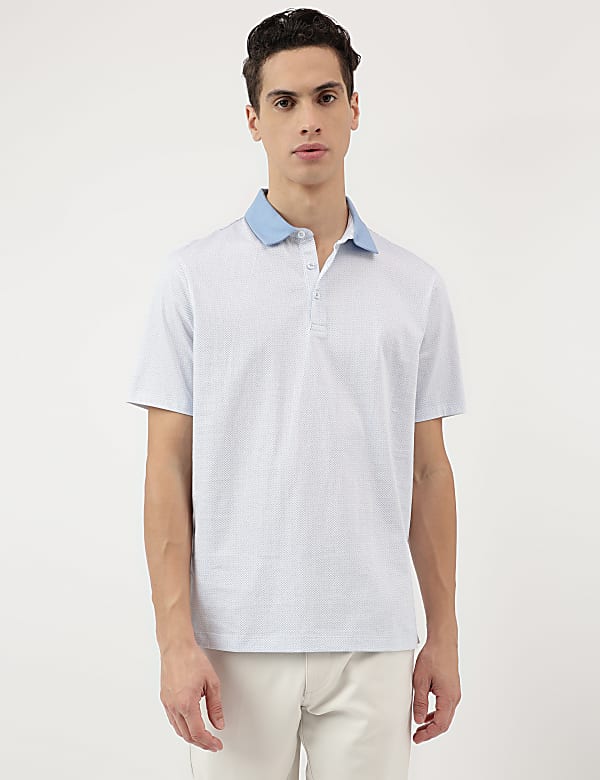 Pure Cotton Micro Print Polo Neck T-Shirt