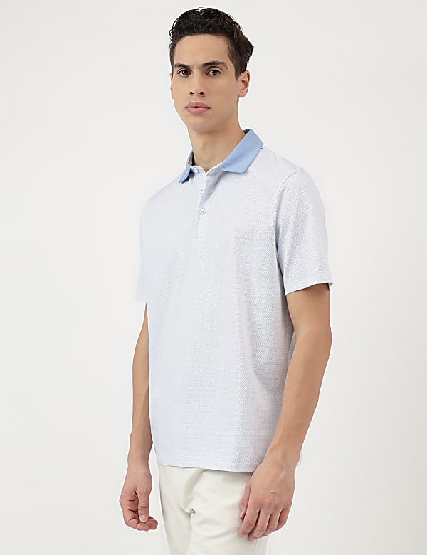 Pure Cotton Micro Print Polo Neck T-Shirt
