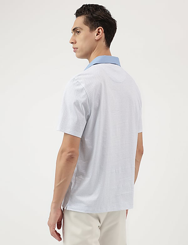 Pure Cotton Micro Print Polo Neck T-Shirt