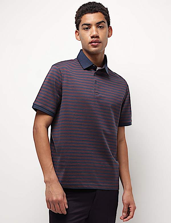 Pure Cotton Striped Polo T-Shirt