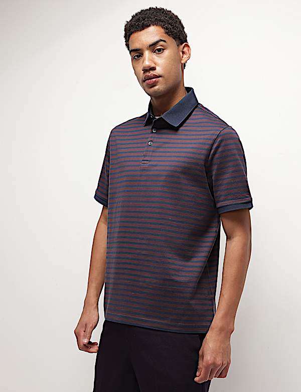 Pure Cotton Striped Polo T-Shirt