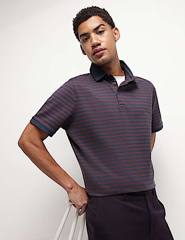 Pure Cotton Striped Polo T-Shirt