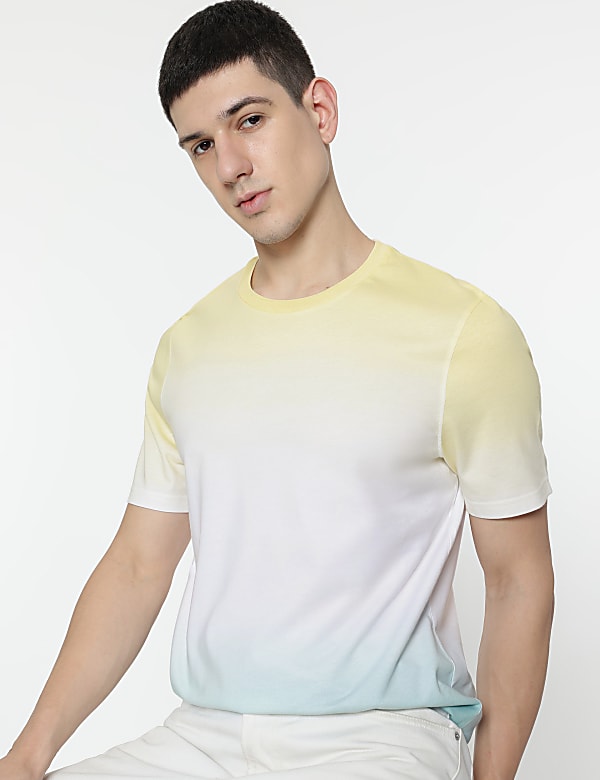 Pure Cotton Ombre Round Neck T-Shirt