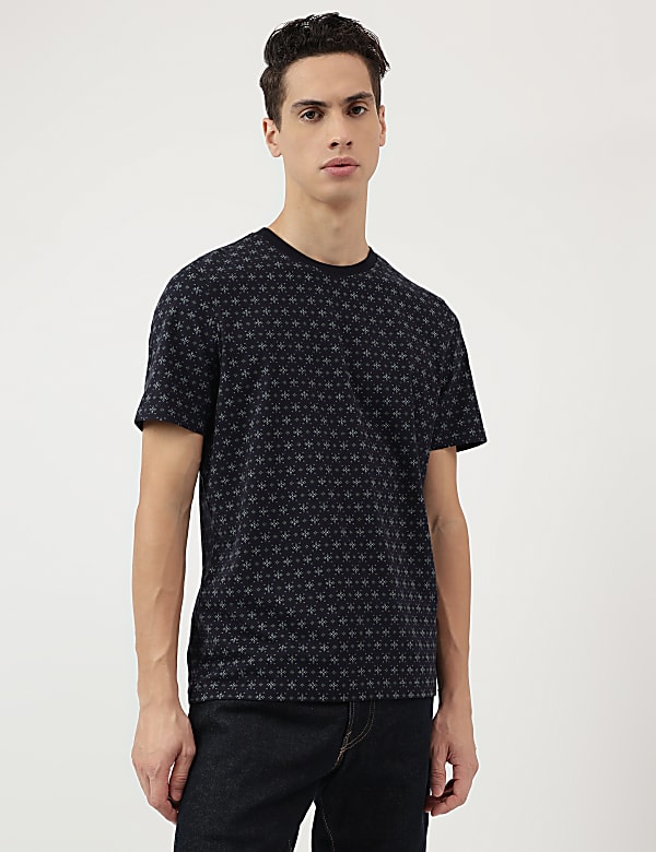 Cotton Rich Micro Print Round Neck T-Shirt