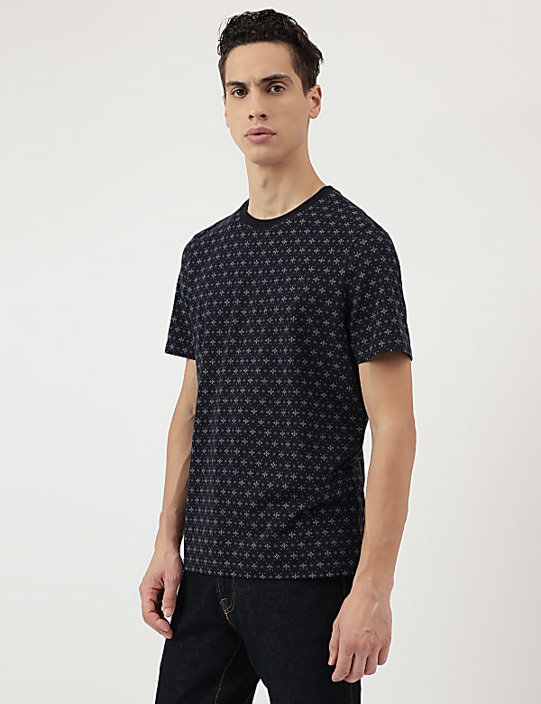 Cotton Rich Micro Print Round Neck T-Shirt