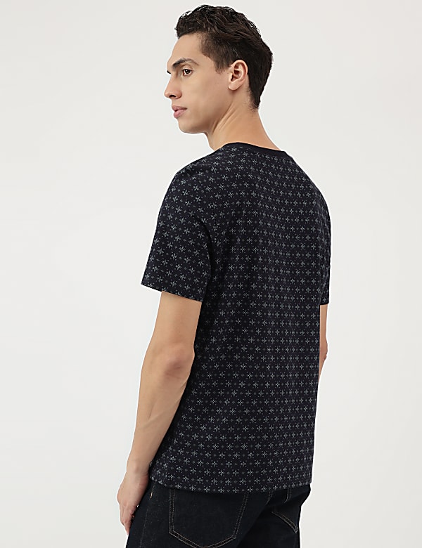 Cotton Rich Micro Print Round Neck T-Shirt