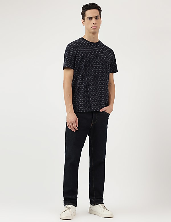Cotton Rich Micro Print Round Neck T-Shirt