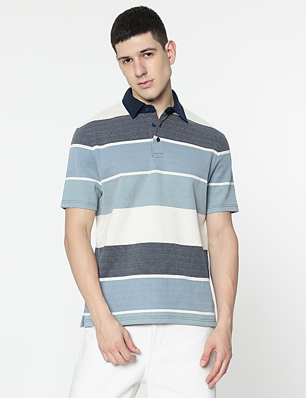 Cotton Rich Stripes Polo T-Shirt