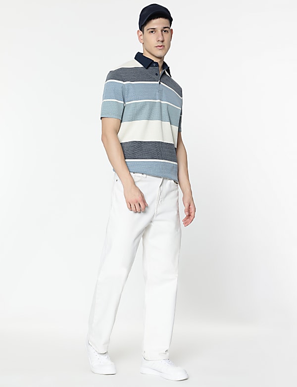 Cotton Rich Stripes Polo T-Shirt