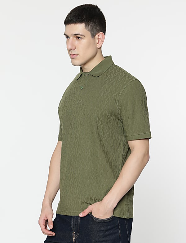 Cotton Rich Self Design Polo T-Shirt