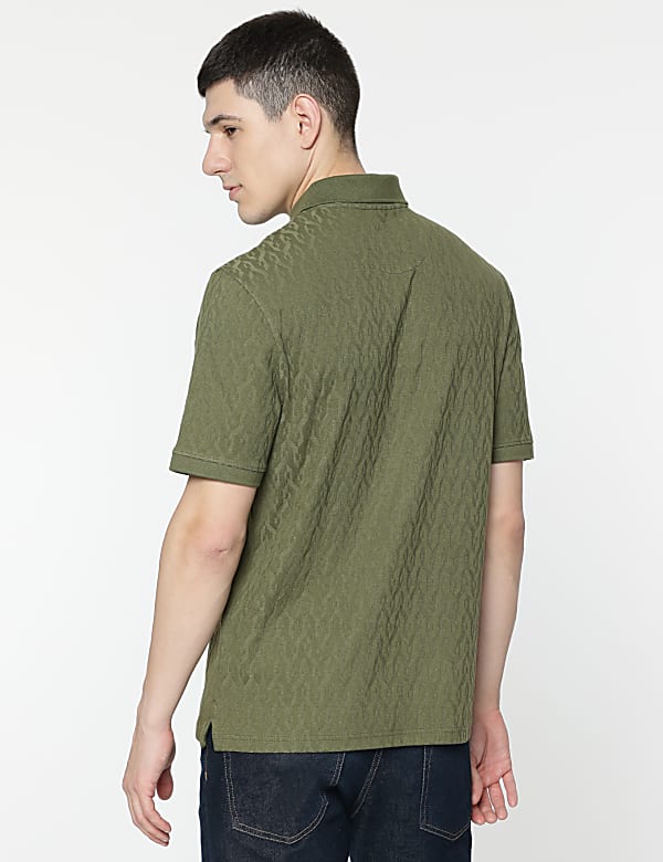 Cotton Rich Self Design Polo T-Shirt