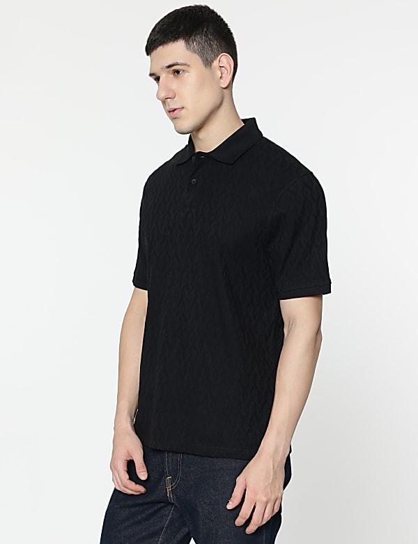 Cotton Rich Self Design Polo T-Shirt