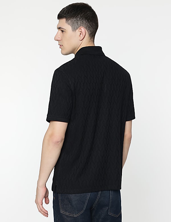 Cotton Rich Self Design Polo T-Shirt