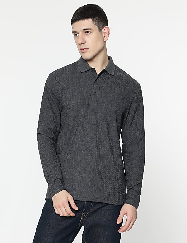 Cotton Rich Self Design Polo T-Shirt