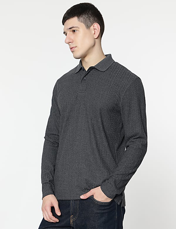 Cotton Rich Self Design Polo T-Shirt