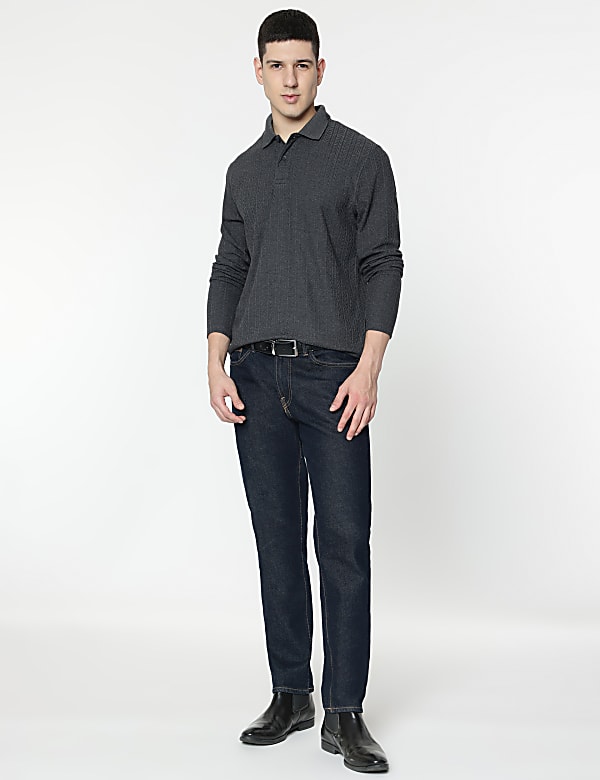 Cotton Rich Self Design Polo T-Shirt
