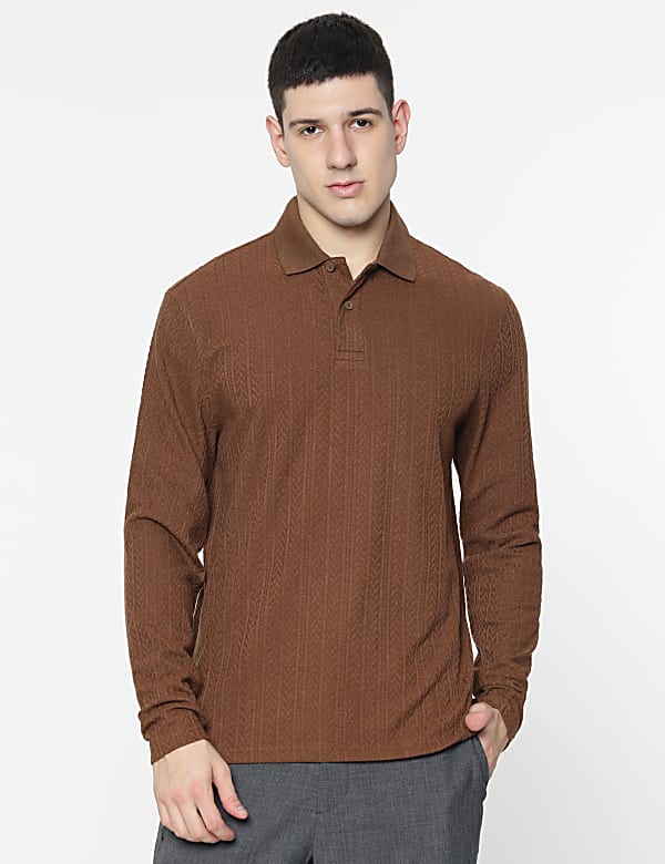 Cotton Rich Self Design Polo T-Shirt