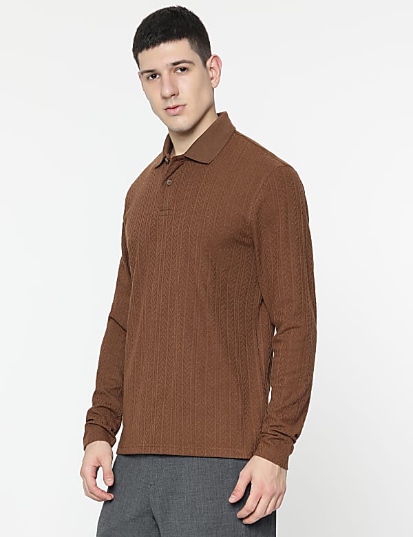 Cotton Rich Self Design Polo T-Shirt