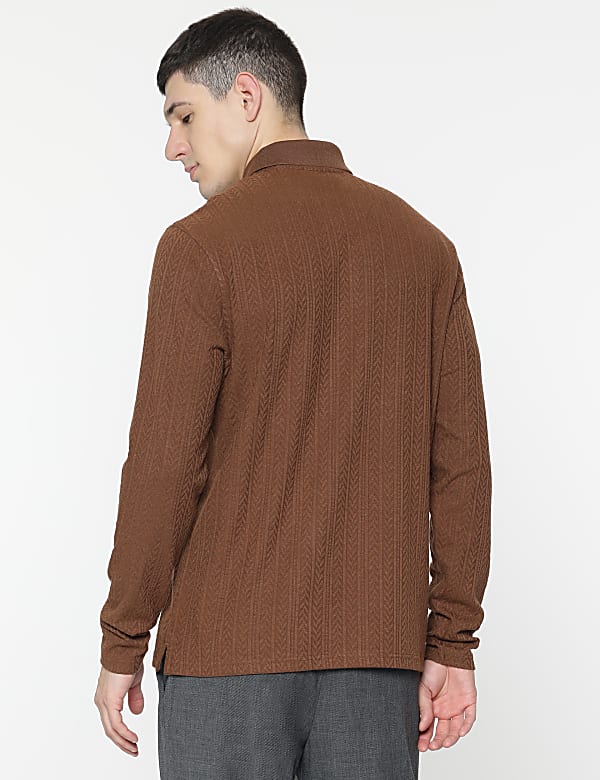 Cotton Rich Self Design Polo T-Shirt