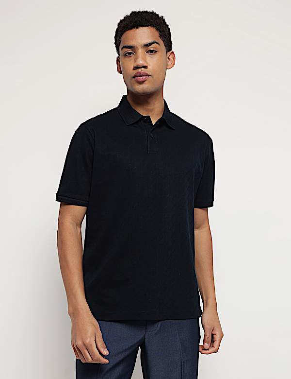 Pure Cotton Textured Polo Neck T-Shirt