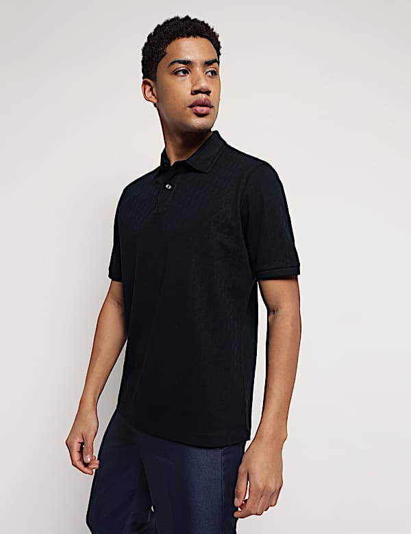 Pure Cotton Textured Polo Neck T-Shirt