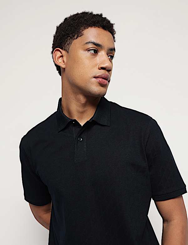 Pure Cotton Textured Polo Neck T-Shirt