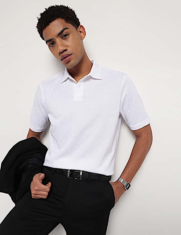 Pure Cotton Textured Polo Neck T-Shirt