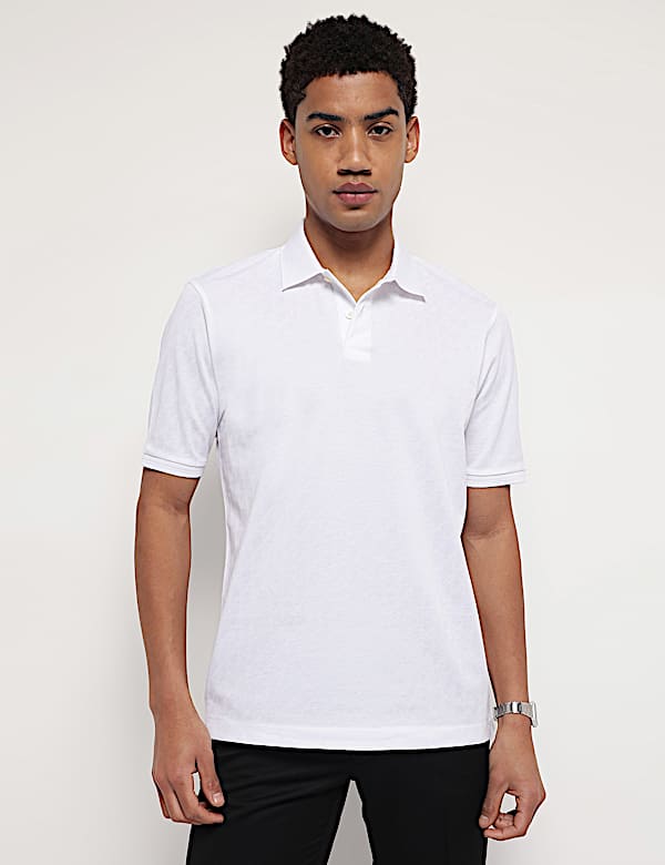 Pure Cotton Textured Polo Neck T-Shirt