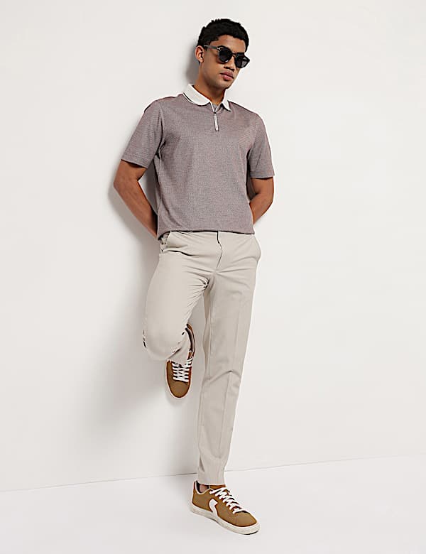 Pure Cotton Geometric Polo Neck T-Shirt