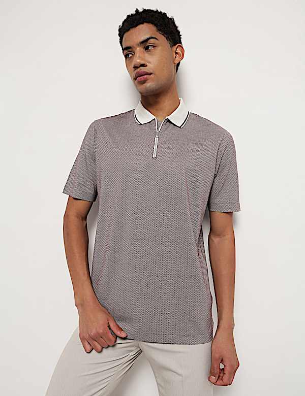 Pure Cotton Geometric Polo Neck T-Shirt