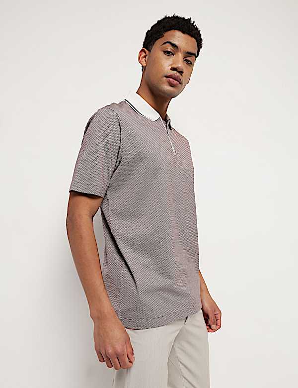 Pure Cotton Geometric Polo Neck T-Shirt
