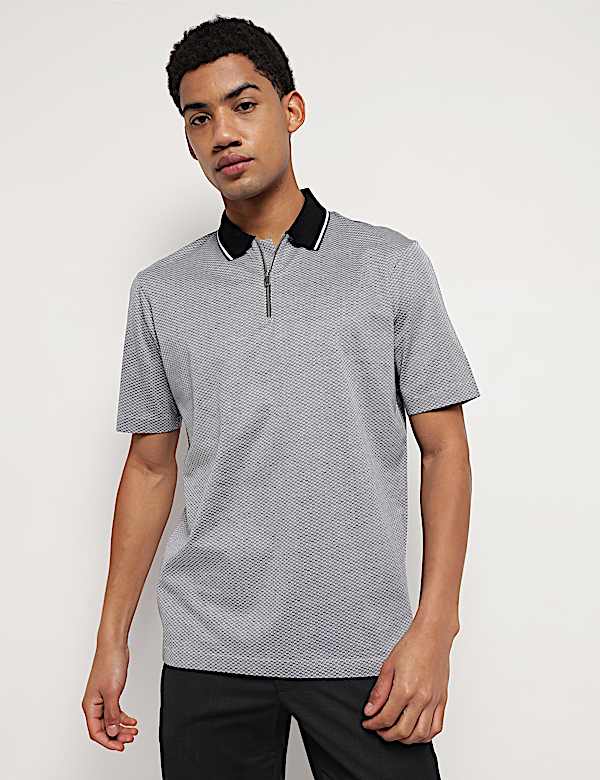 Pure Cotton Geometric Polo Neck T-Shirt