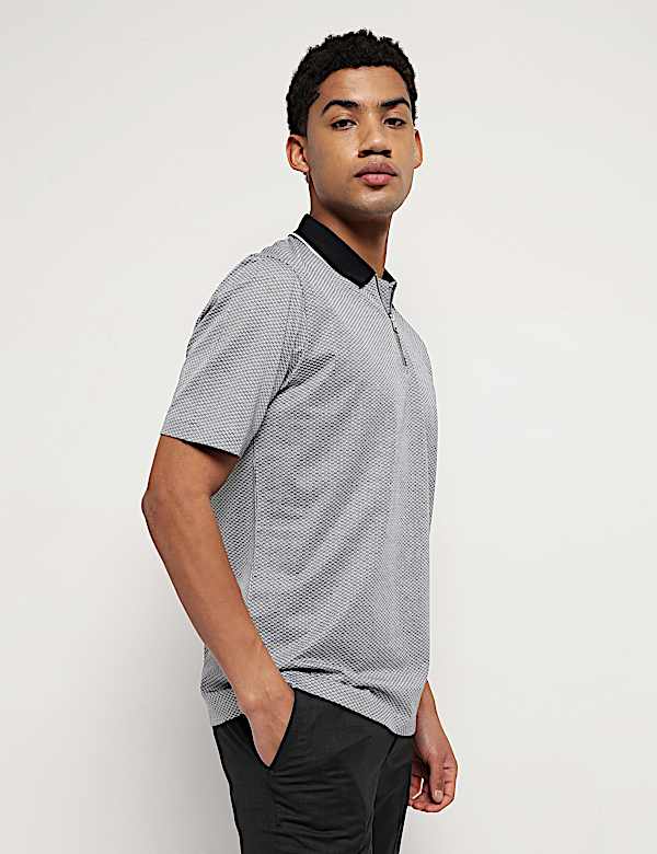 Pure Cotton Geometric Polo Neck T-Shirt