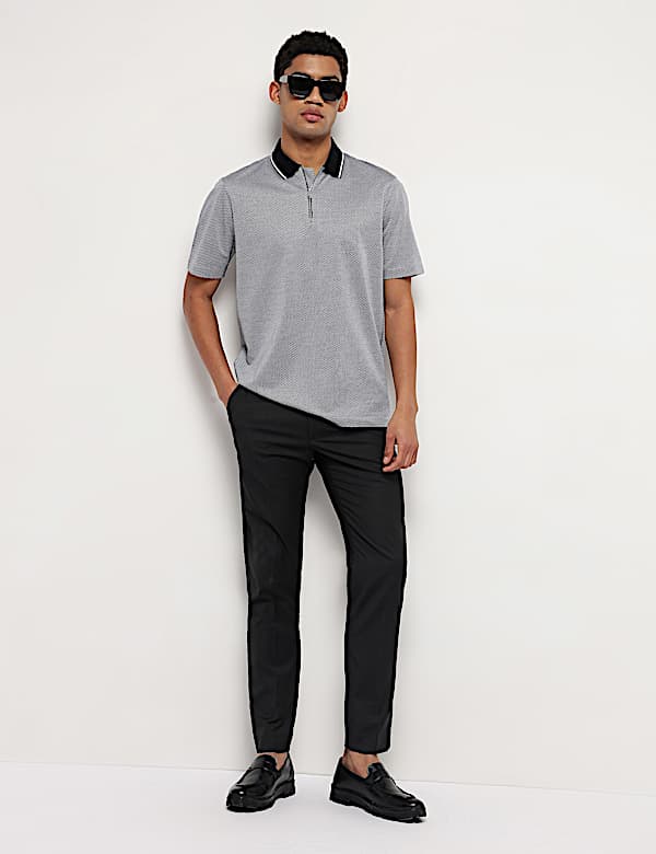 Pure Cotton Geometric Polo Neck T-Shirt