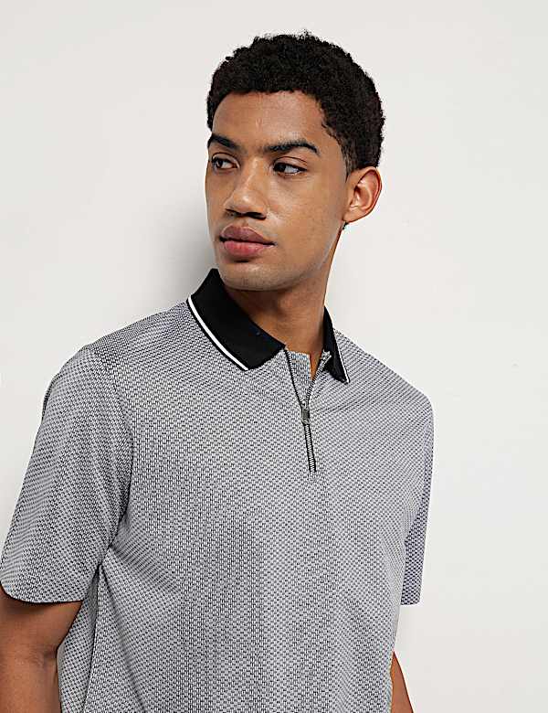 Pure Cotton Geometric Polo Neck T-Shirt