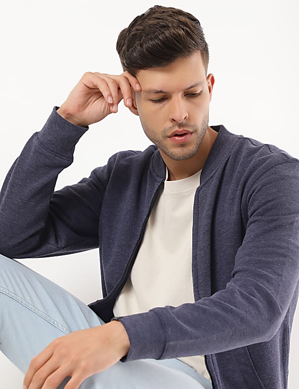 Cotton Mix Plain Band Collar Sweatshirt