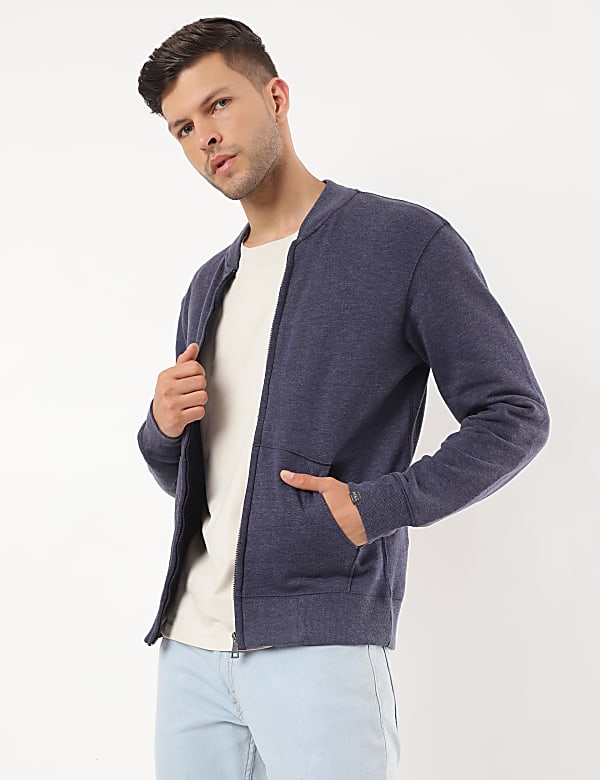 Cotton Mix Plain Band Collar Sweatshirt