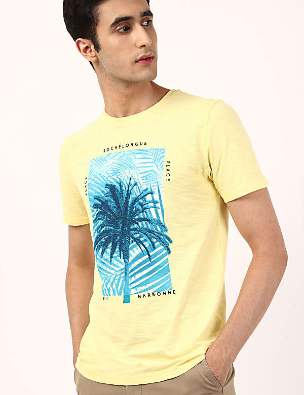 Cotton Slub Tee with Palm Tree Print