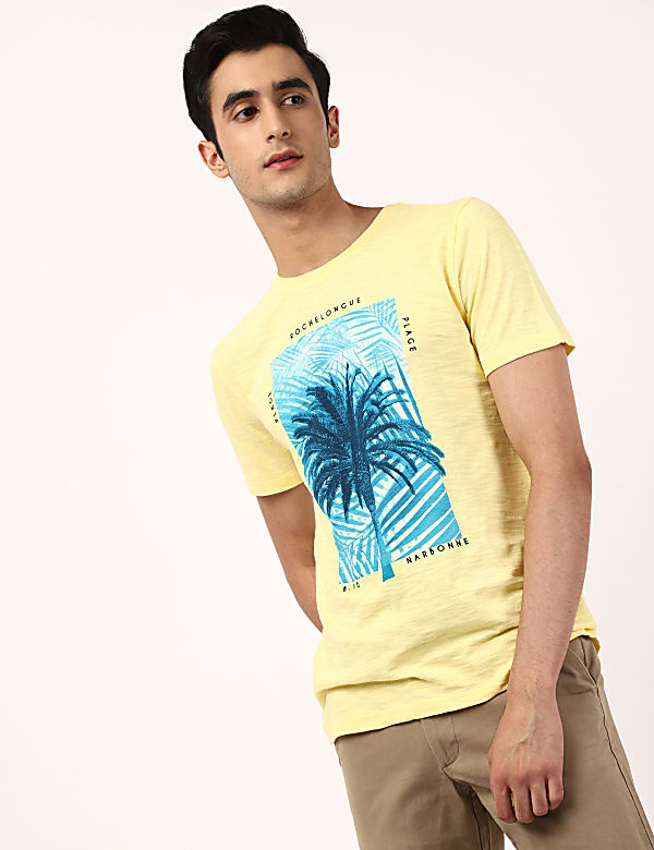 Cotton Slub Tee with Palm Tree Print