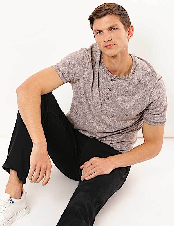Cotton Mix Plain Round Neck T-Shirt