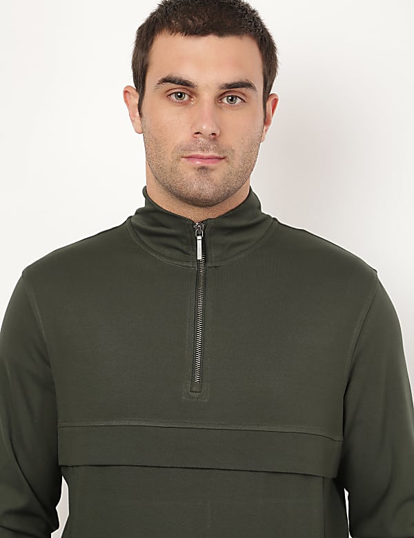 Viscose Mix Plain Stand Collar Sweatshirt