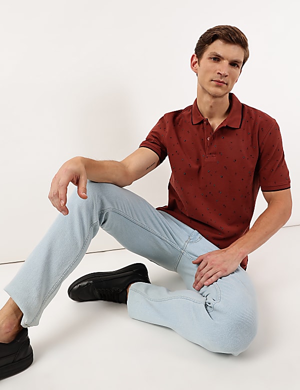 Pure Cotton Printed Polo Collar Polo Tshirt